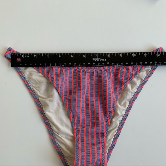 SOLID & STRIPED 2pcs Swimsuit Sz L Orange/Lilac Striped Tie Front Retro Stretchy - Picture 7 of 9